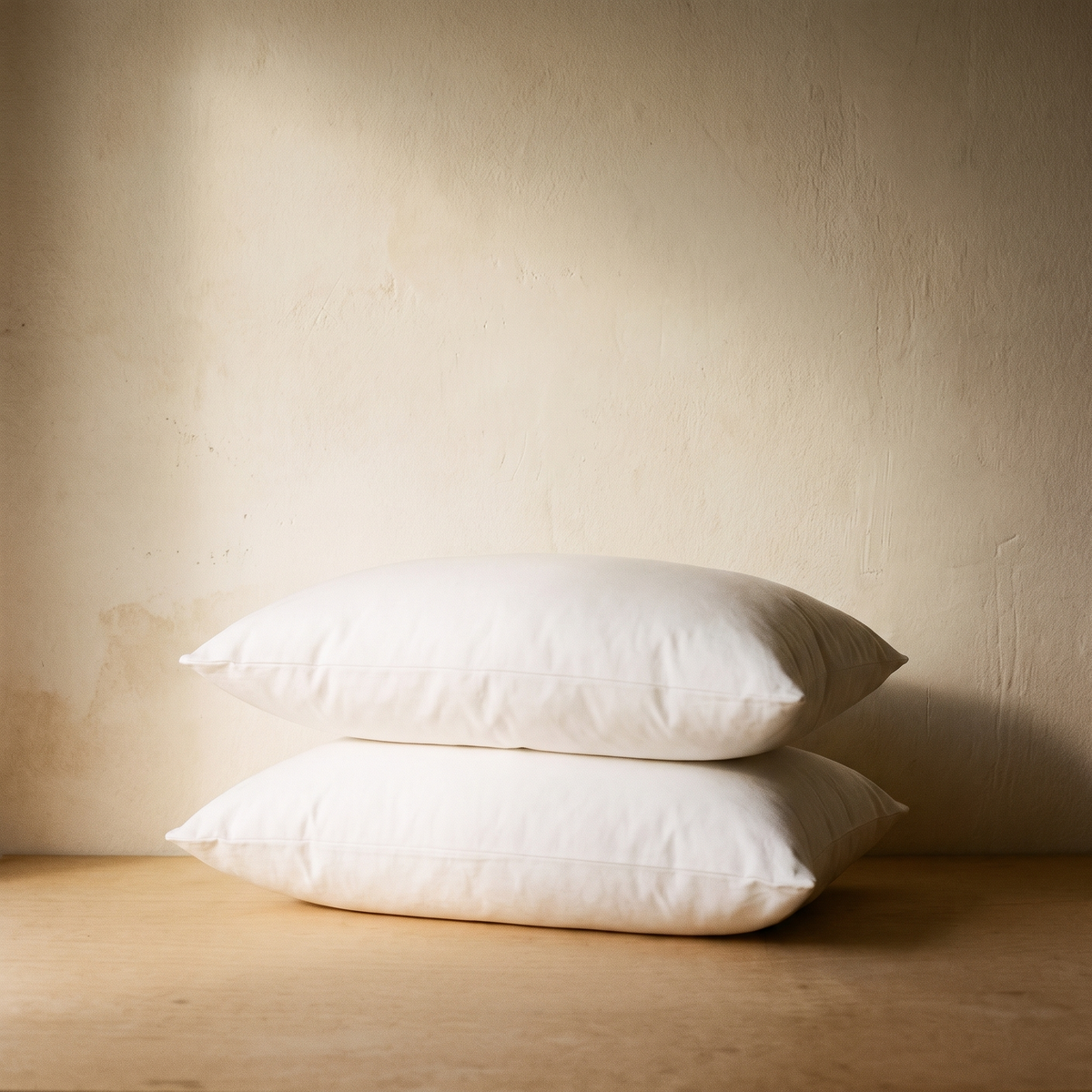 Two white 12x20 lumbar pillow inserts, stacked