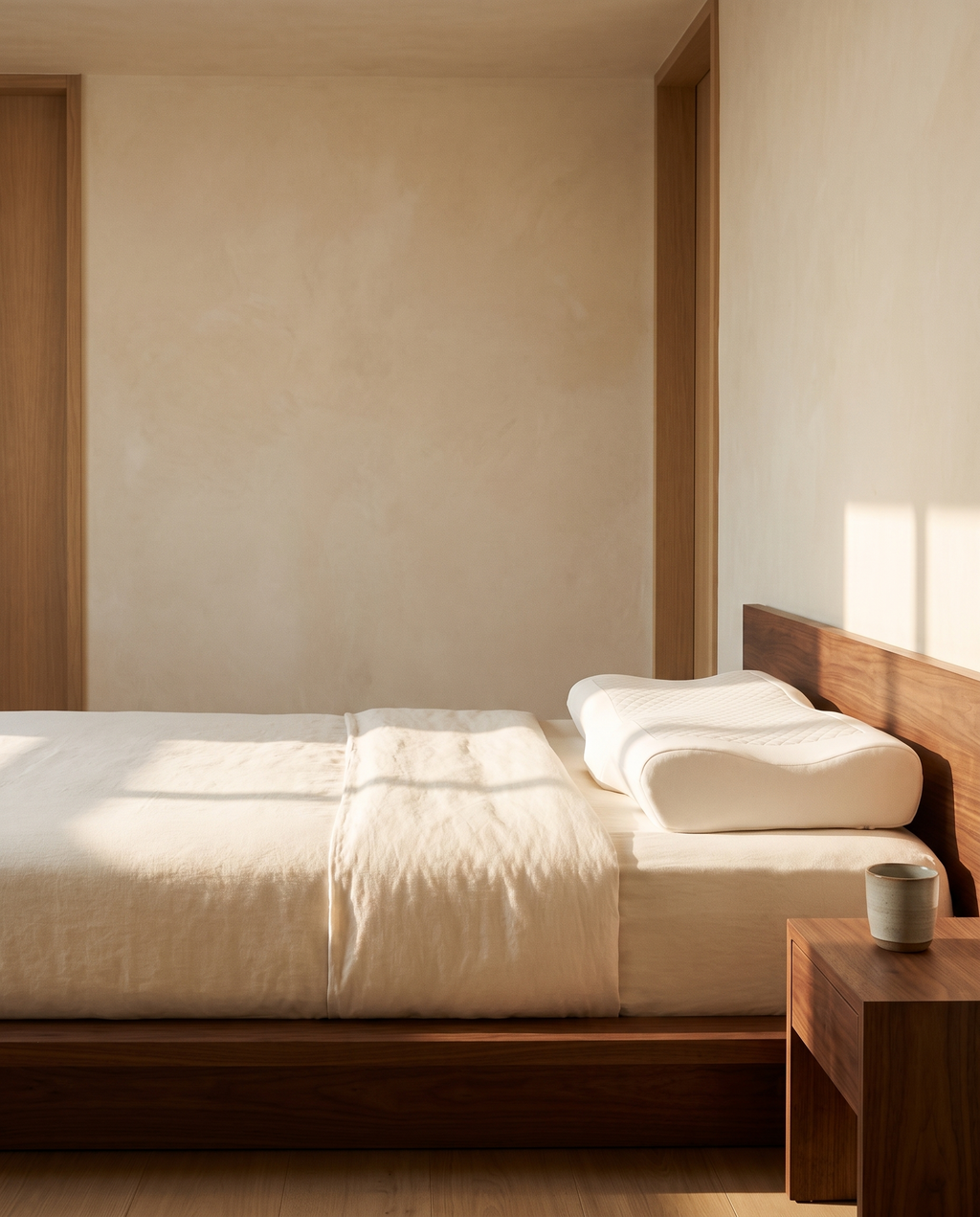 Memory foam contour pillow on a made bed