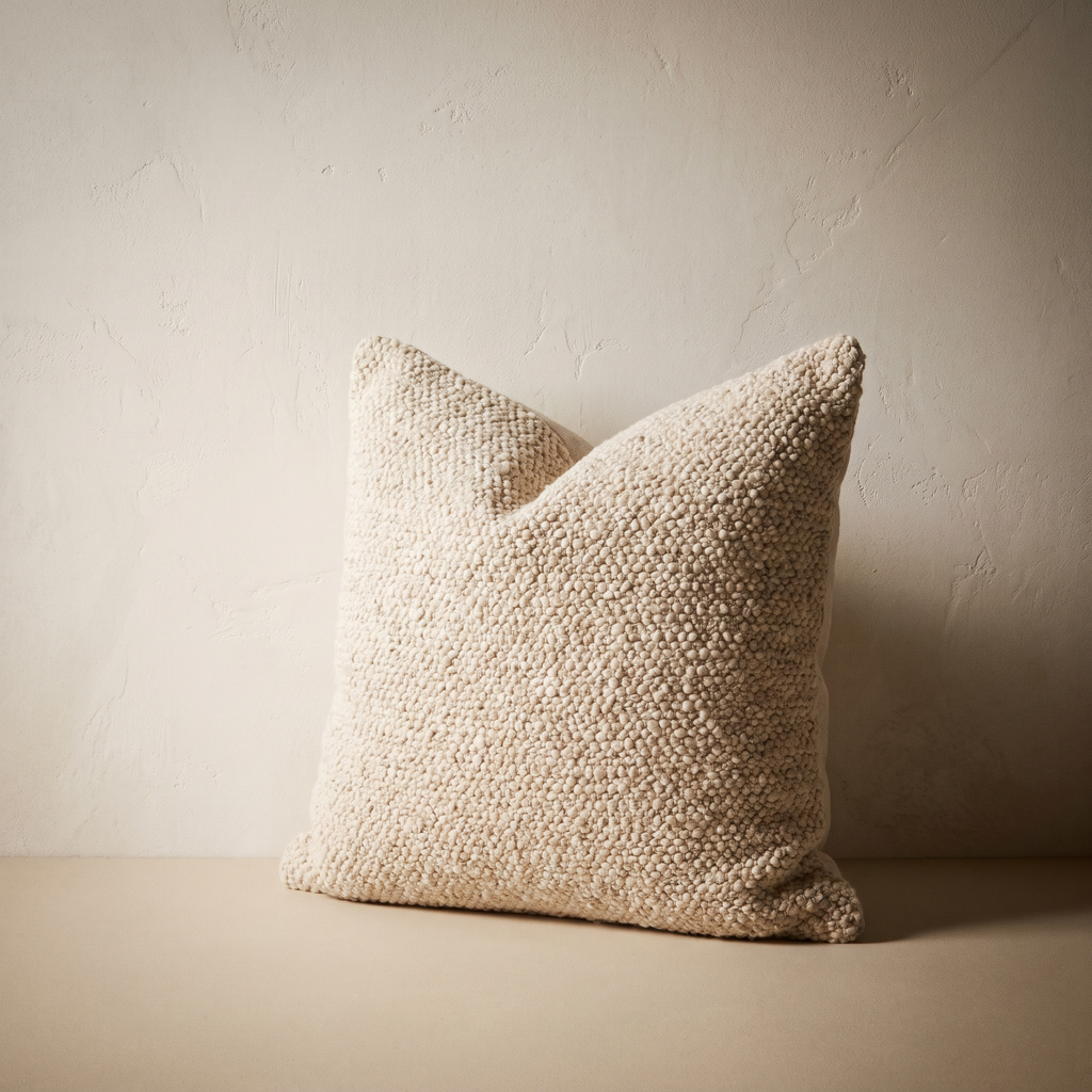 Oatmeal bouclé throw pillow 18x18
