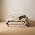 Oatmeal washed cotton duvet cover set, folded