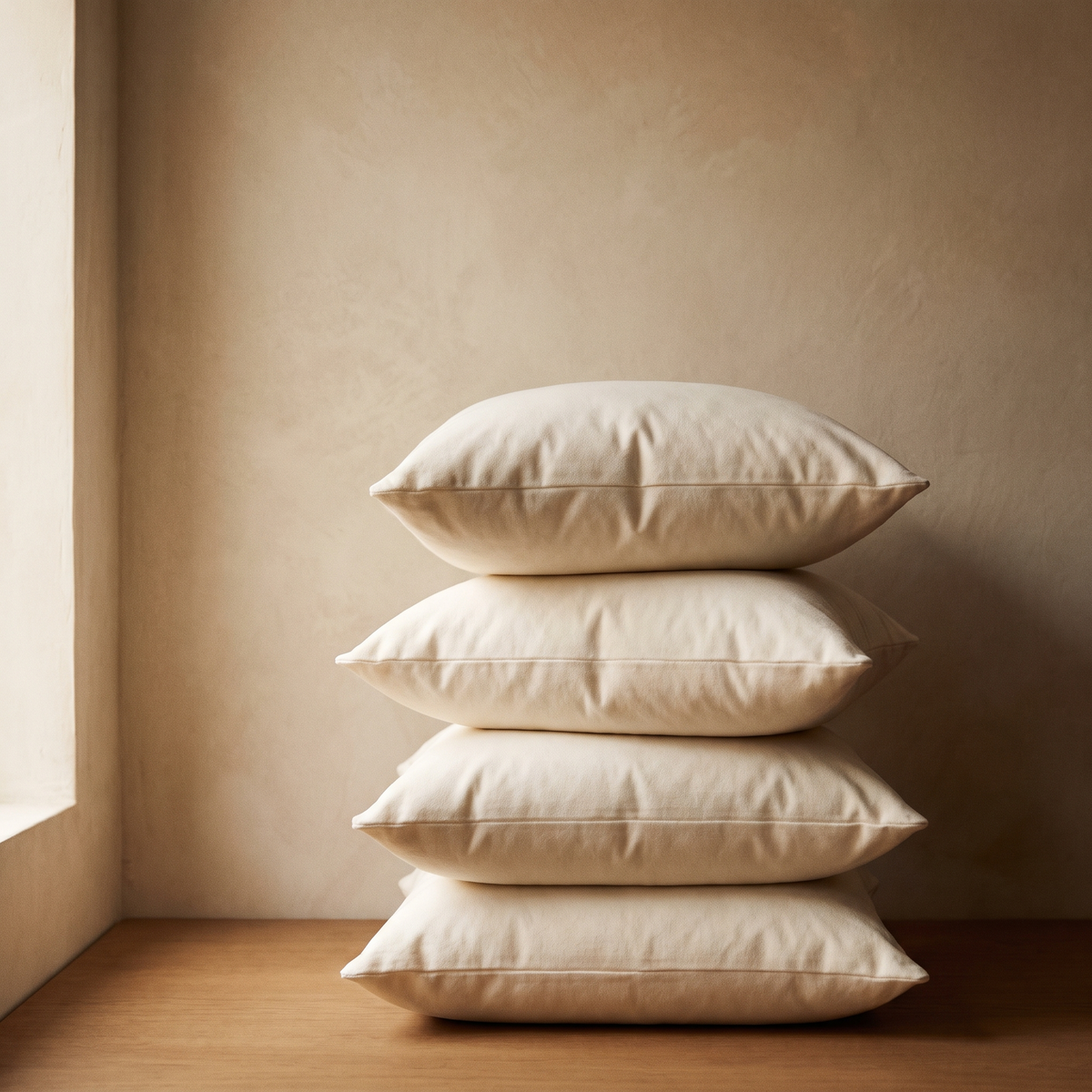 Four 18x18 pillow inserts, stacked