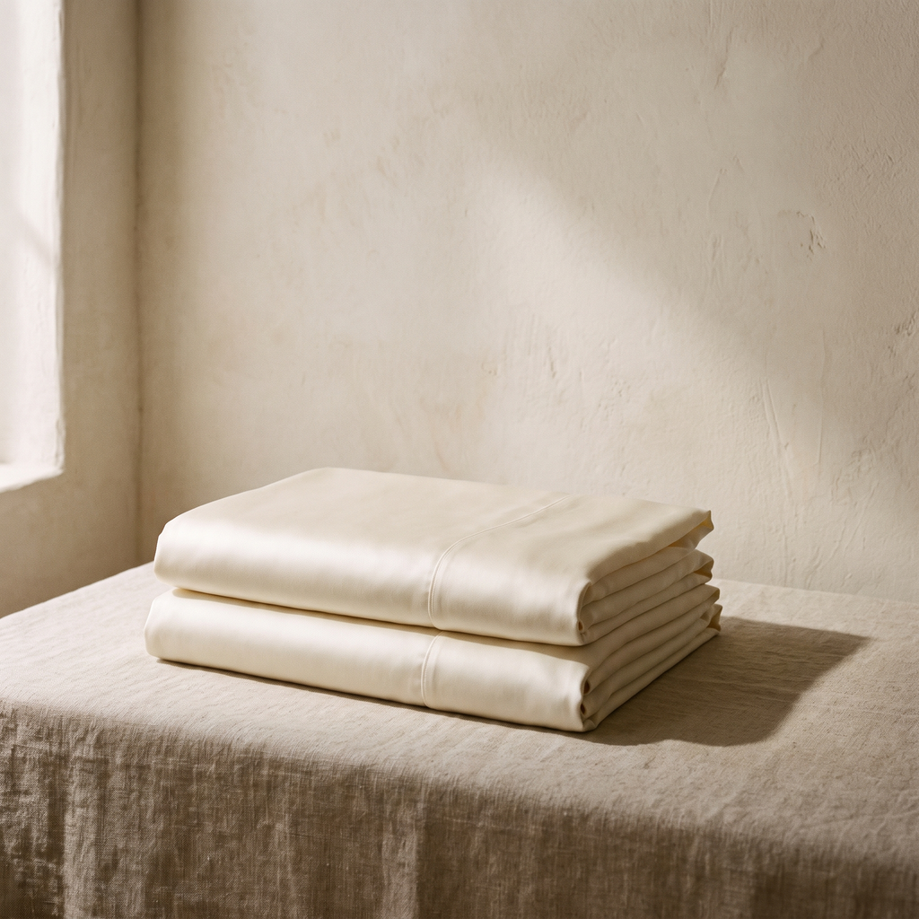 Ivory mulberry silk pillowcases, folded