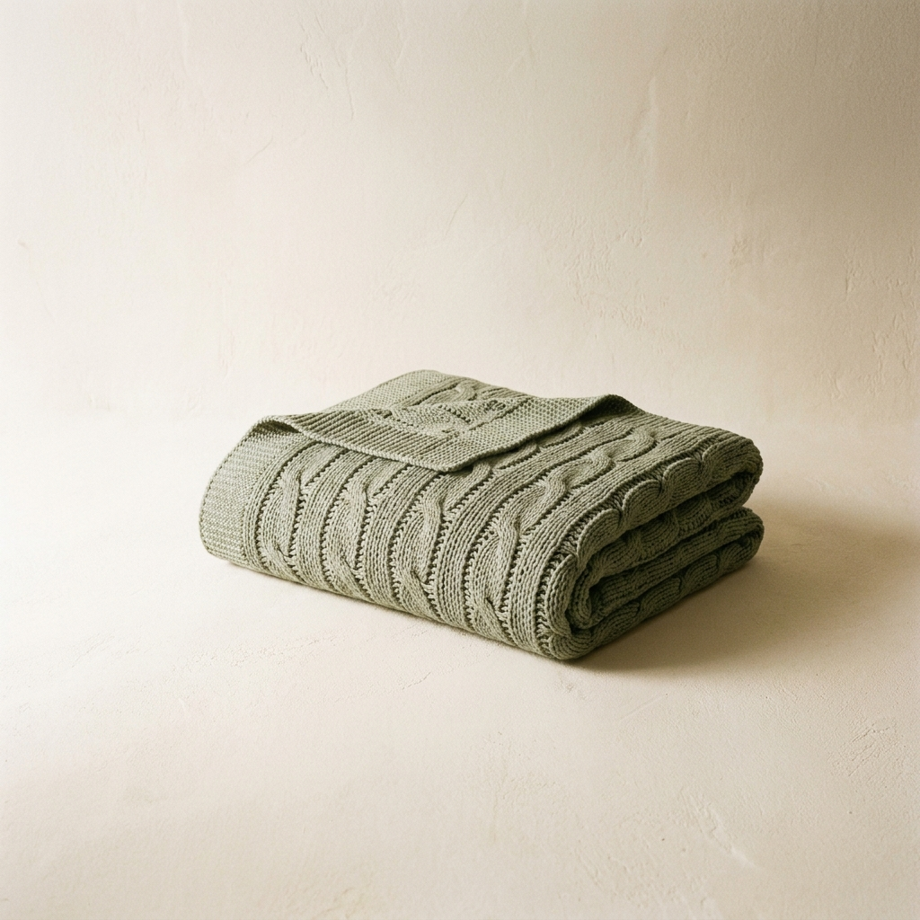 Sage Green Cable Knit Throw Blanket – studio