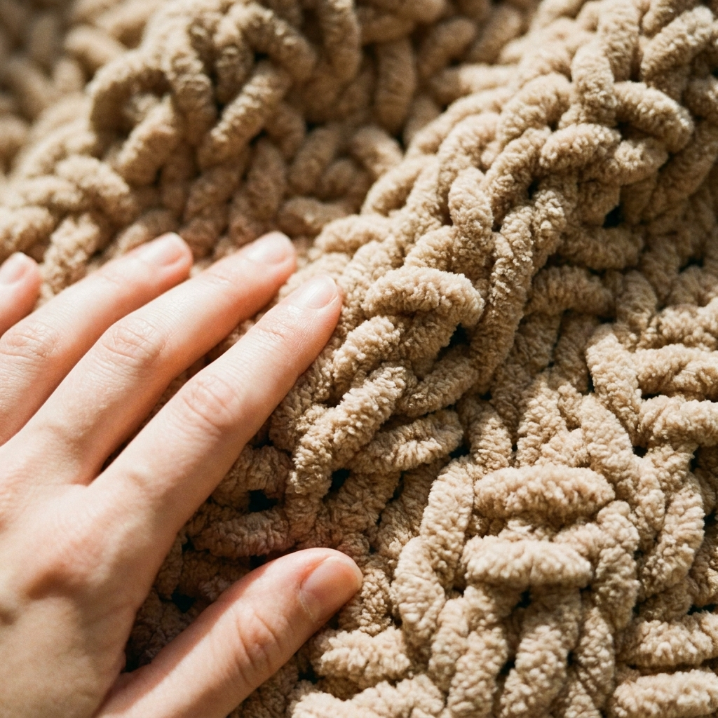 Hand-Knit Chunky Chenille Throw Blanket – texture close-up