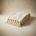 Cream Textured Knit Throw Blanket with Tassels – studio