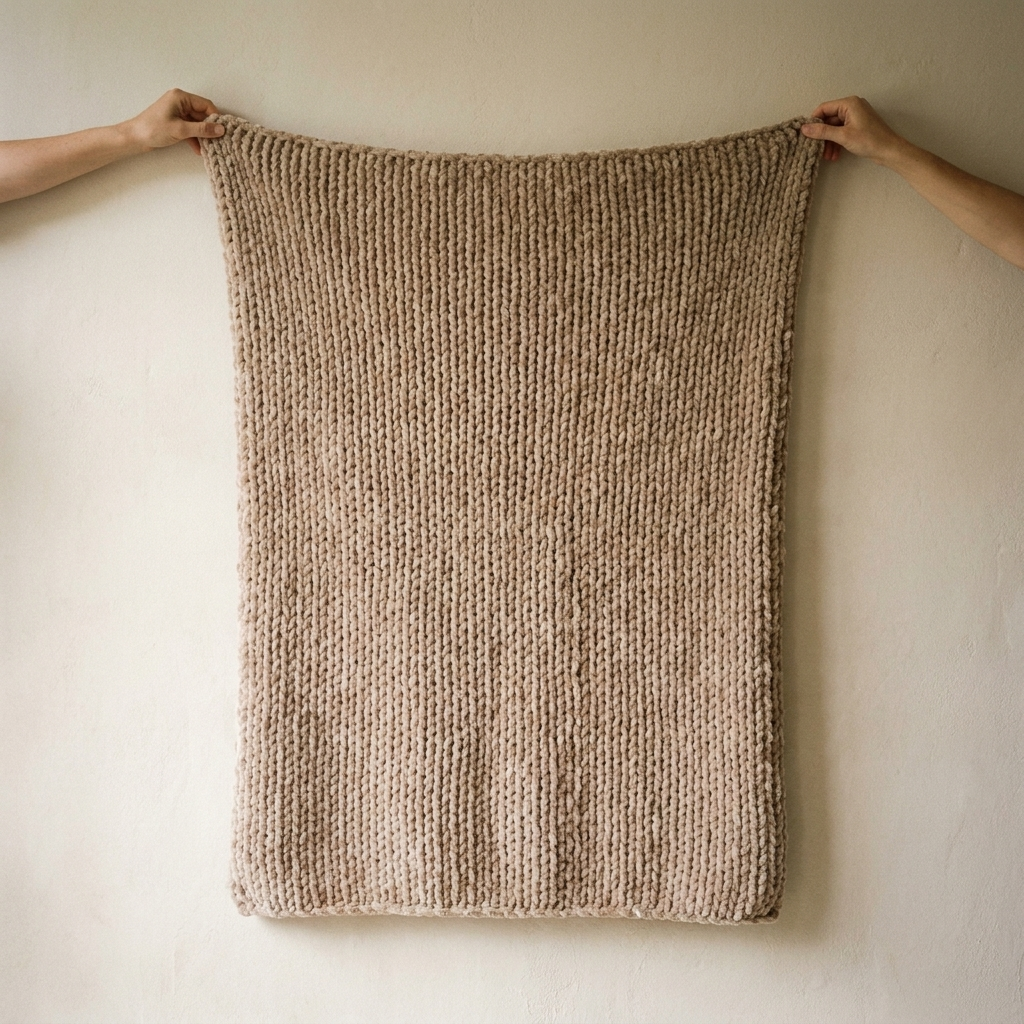 Hand-Knit Chunky Chenille Throw Blanket – held up to show full size