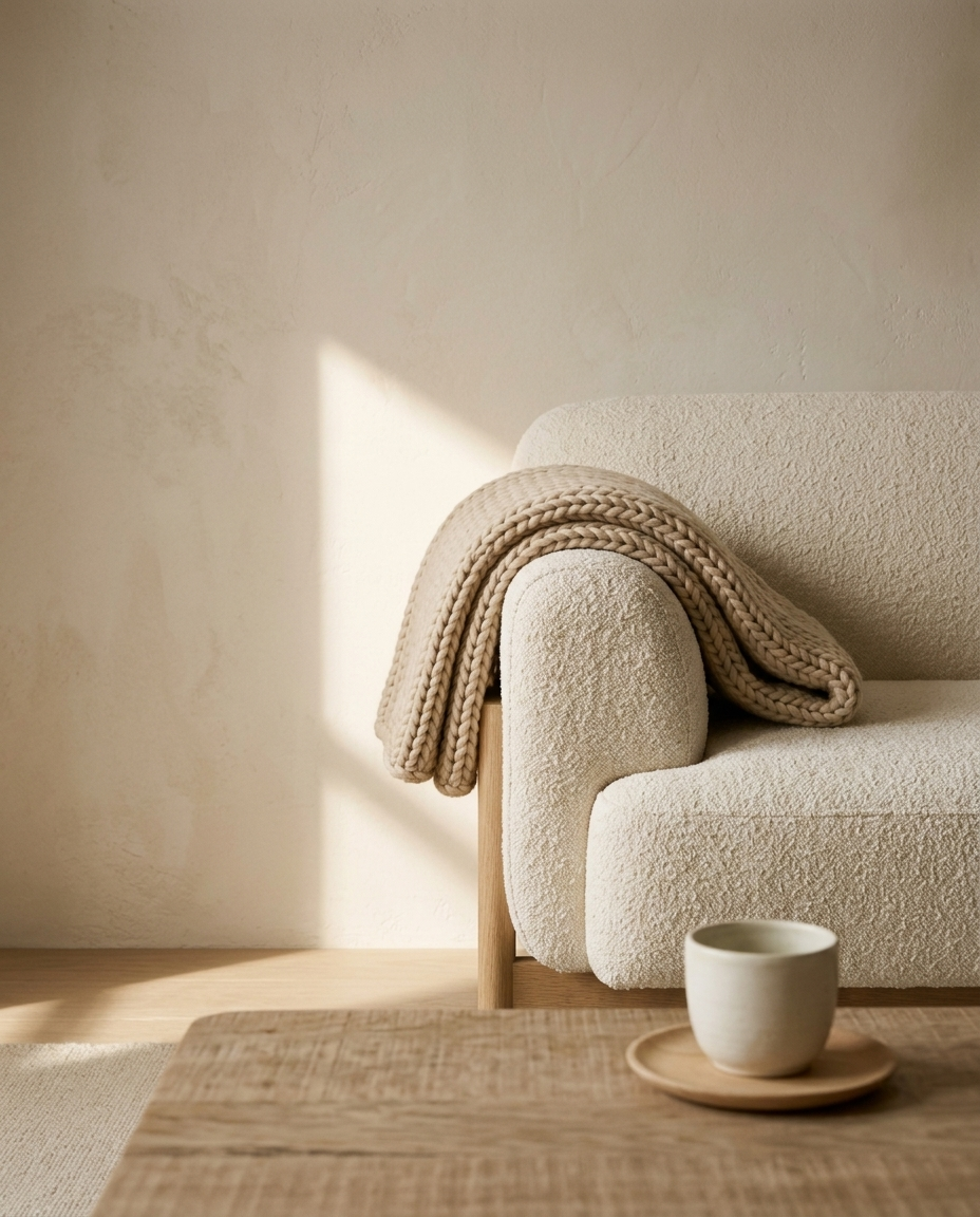 Chunky Knit Throw Blanket – in a living room