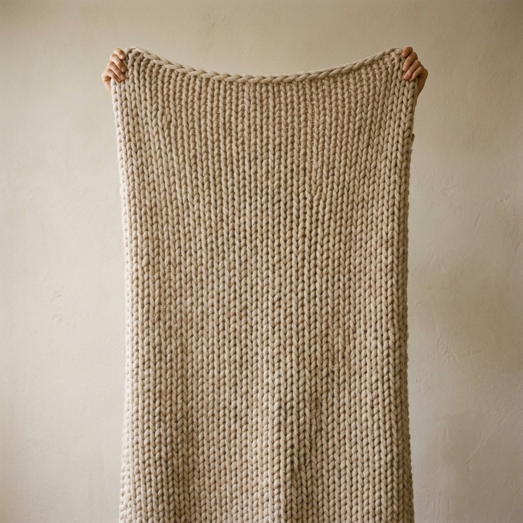 Chunky Knit Throw Blanket – held up to show full size