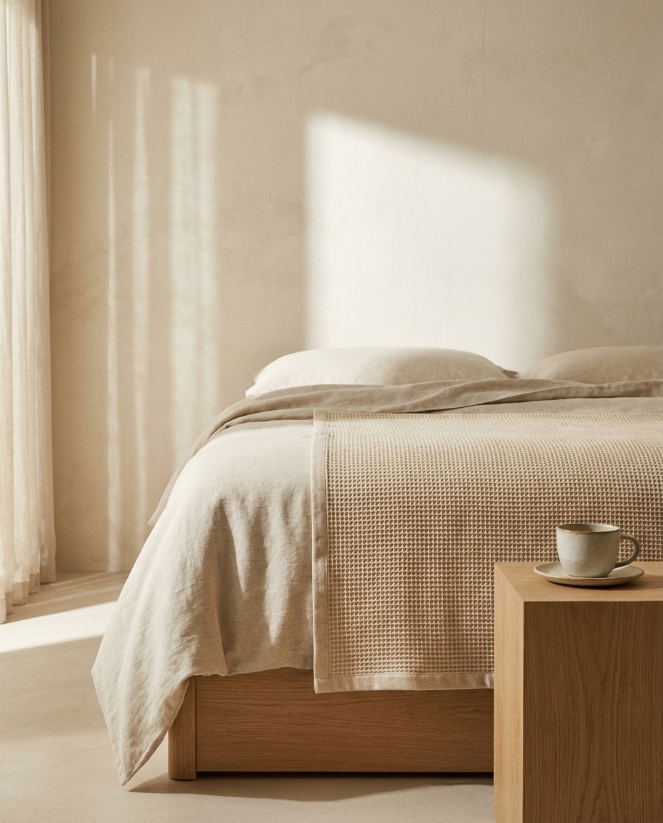 100% Cotton Waffle Jacquard Throw Blanket – in a living room
