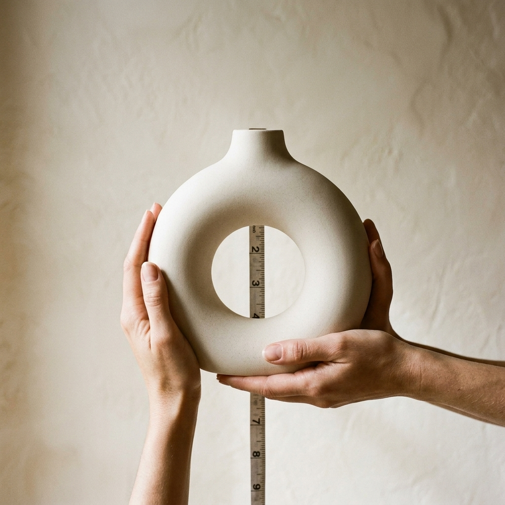 White Donut Ceramic Vase – held for scale