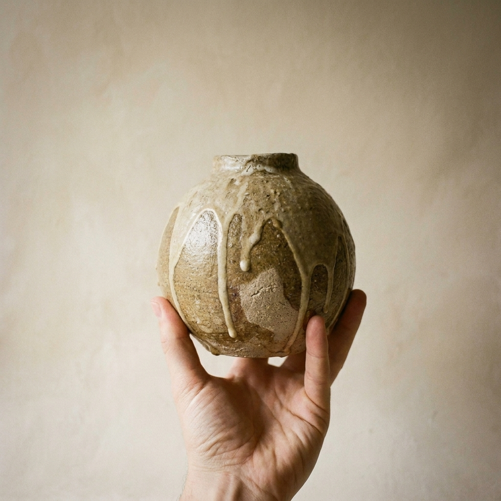 Retro Wabi Sabi Pottery Vase – held for scale