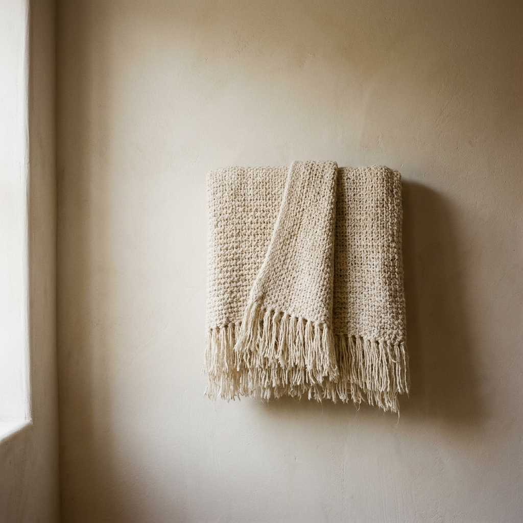 Cream Knit Throw Blanket with Fringe – studio