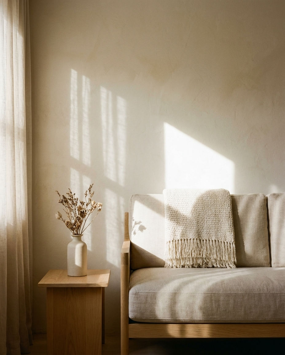 Cream Knit Throw Blanket with Fringe – in the room