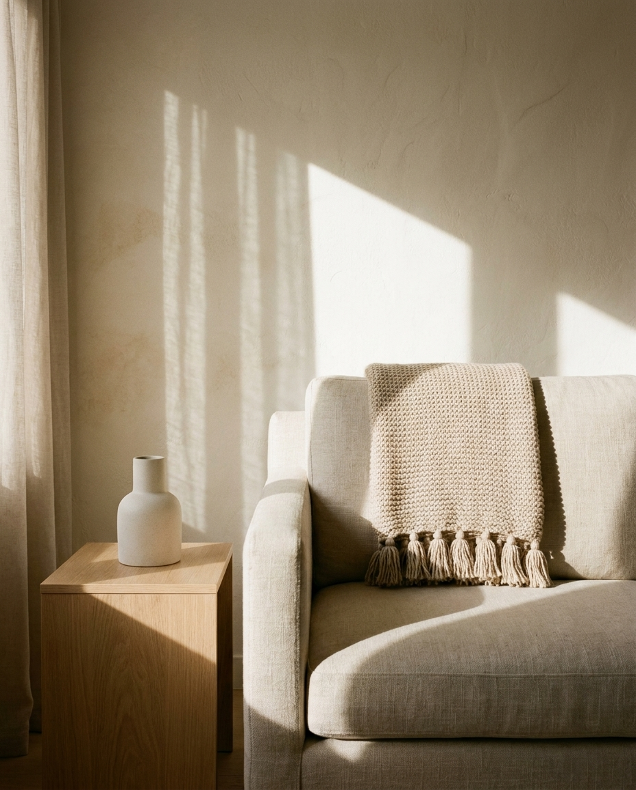 Oversized Knitted Throw Blanket with Tassels – in the room