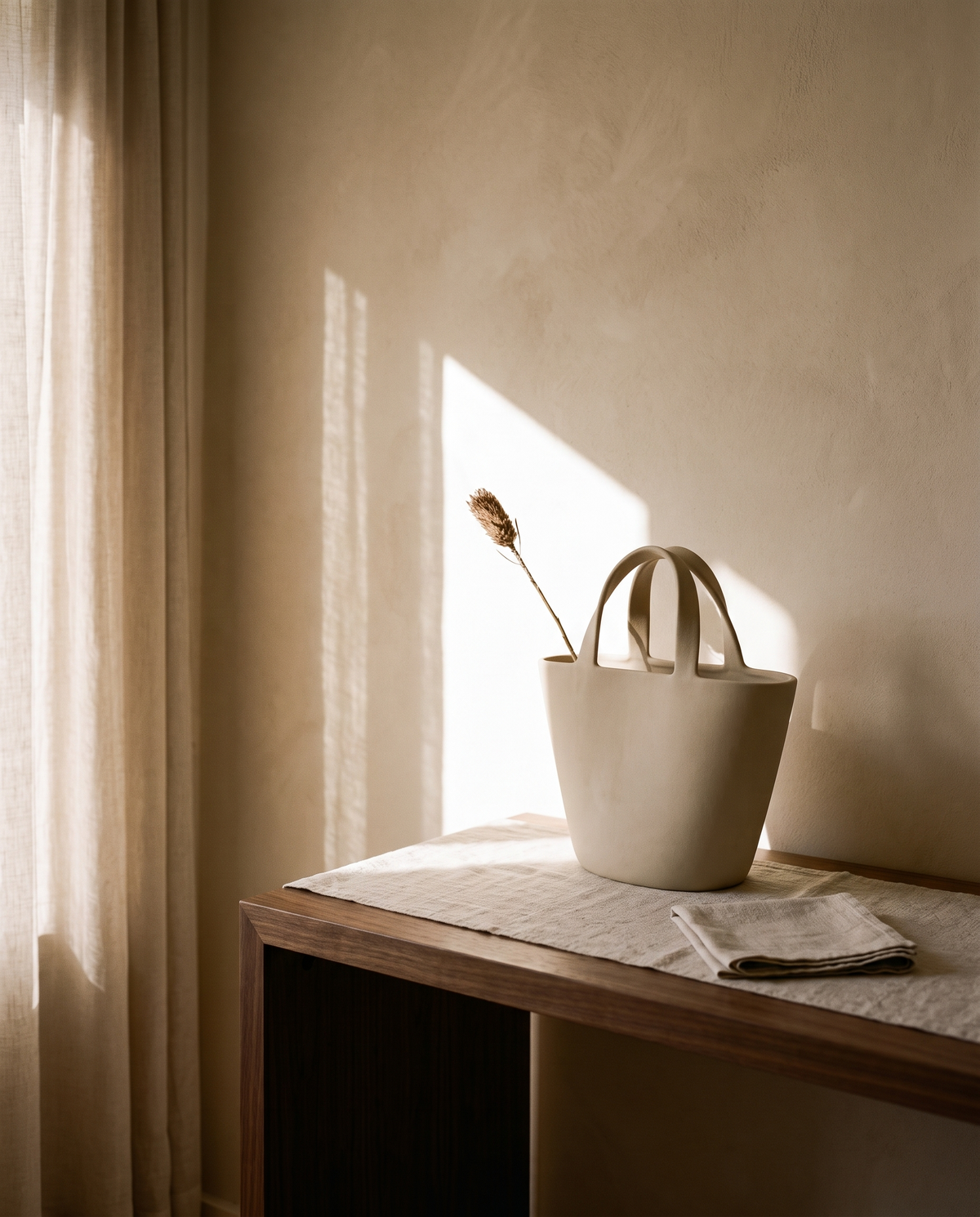 Ceramic Tote Bag Vase – in the room