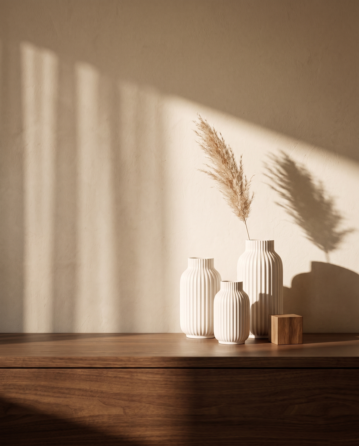 Fluted Ceramic Vase Set of 3 – in the room