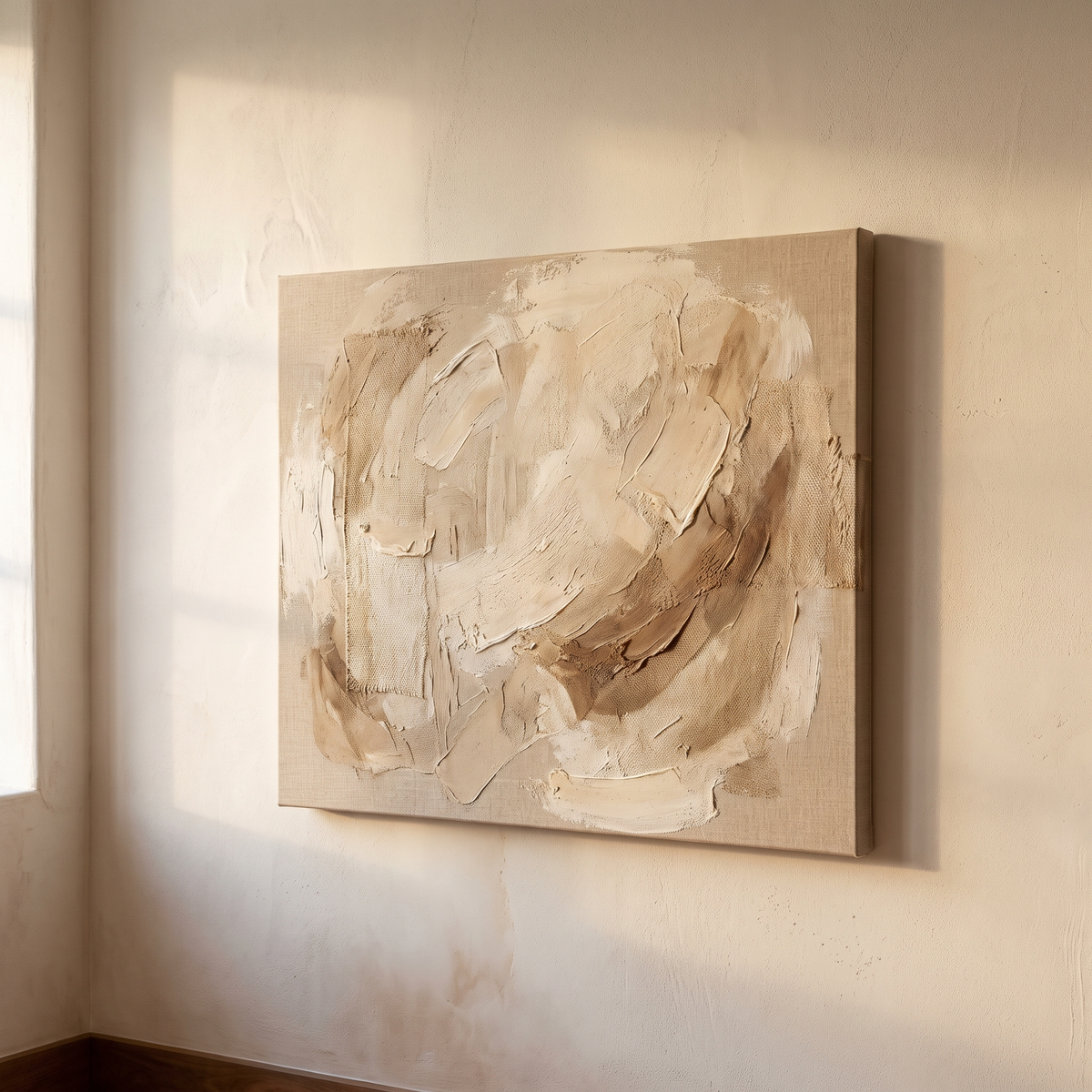 Large Beige Brown Abstract Painting – studio