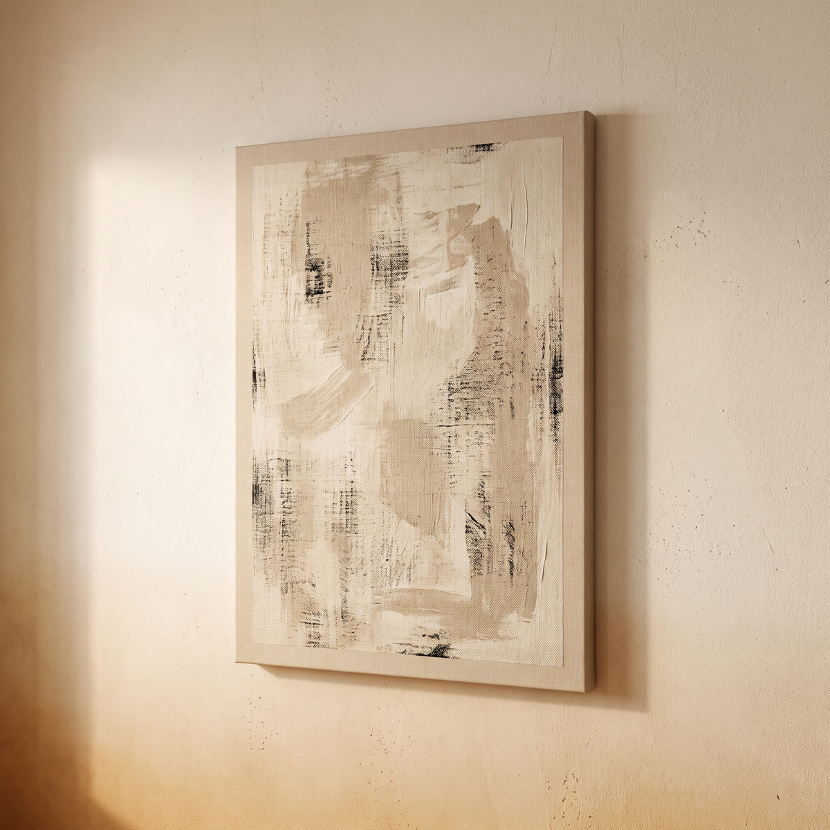 Large Beige Black Textured Canvas – studio