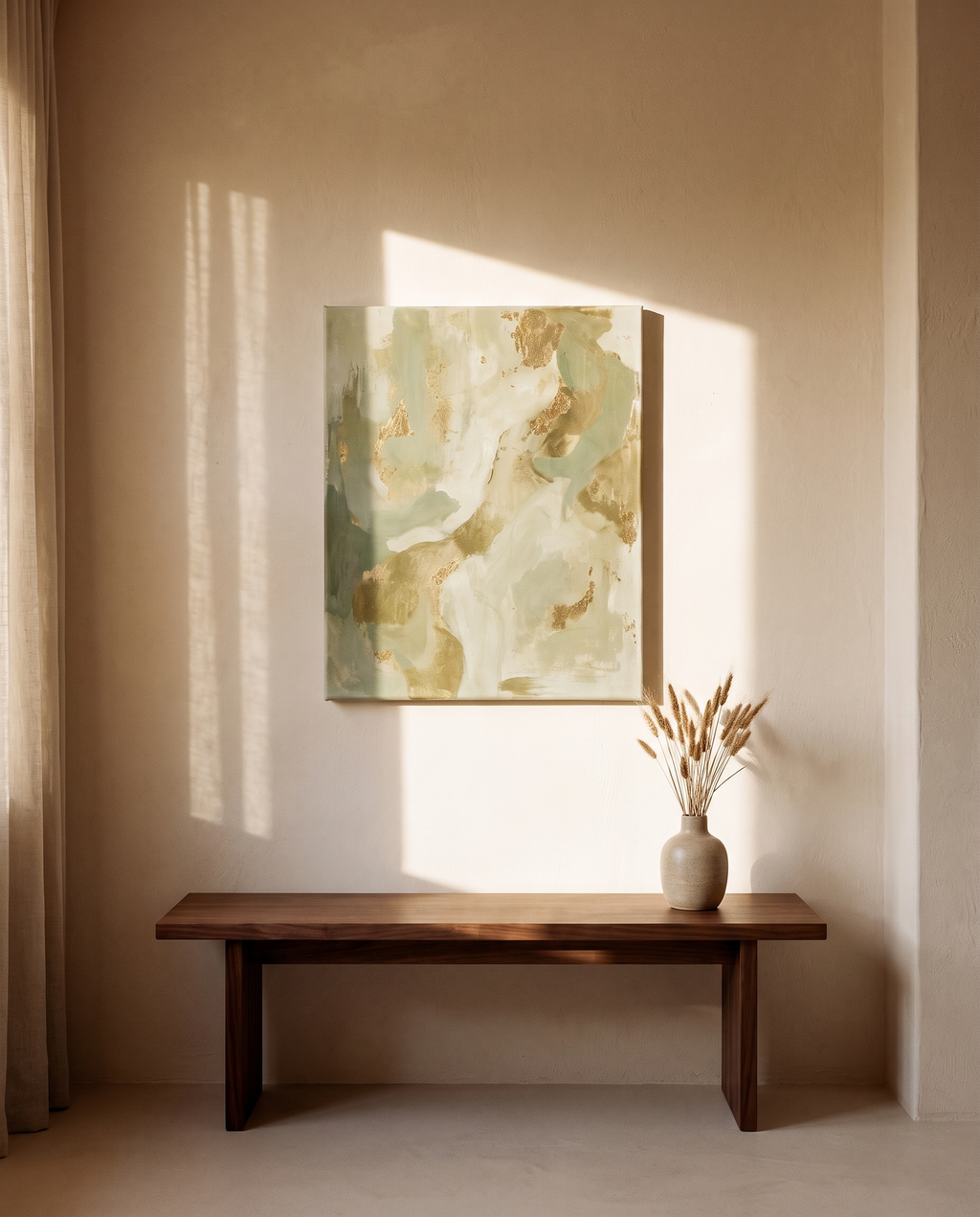 Green Gold Leaf Abstract Canvas – in the room