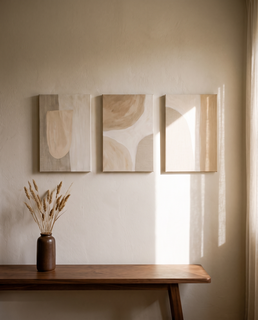 Neutral Abstract Canvas Wall Art Set of 3 – in the room