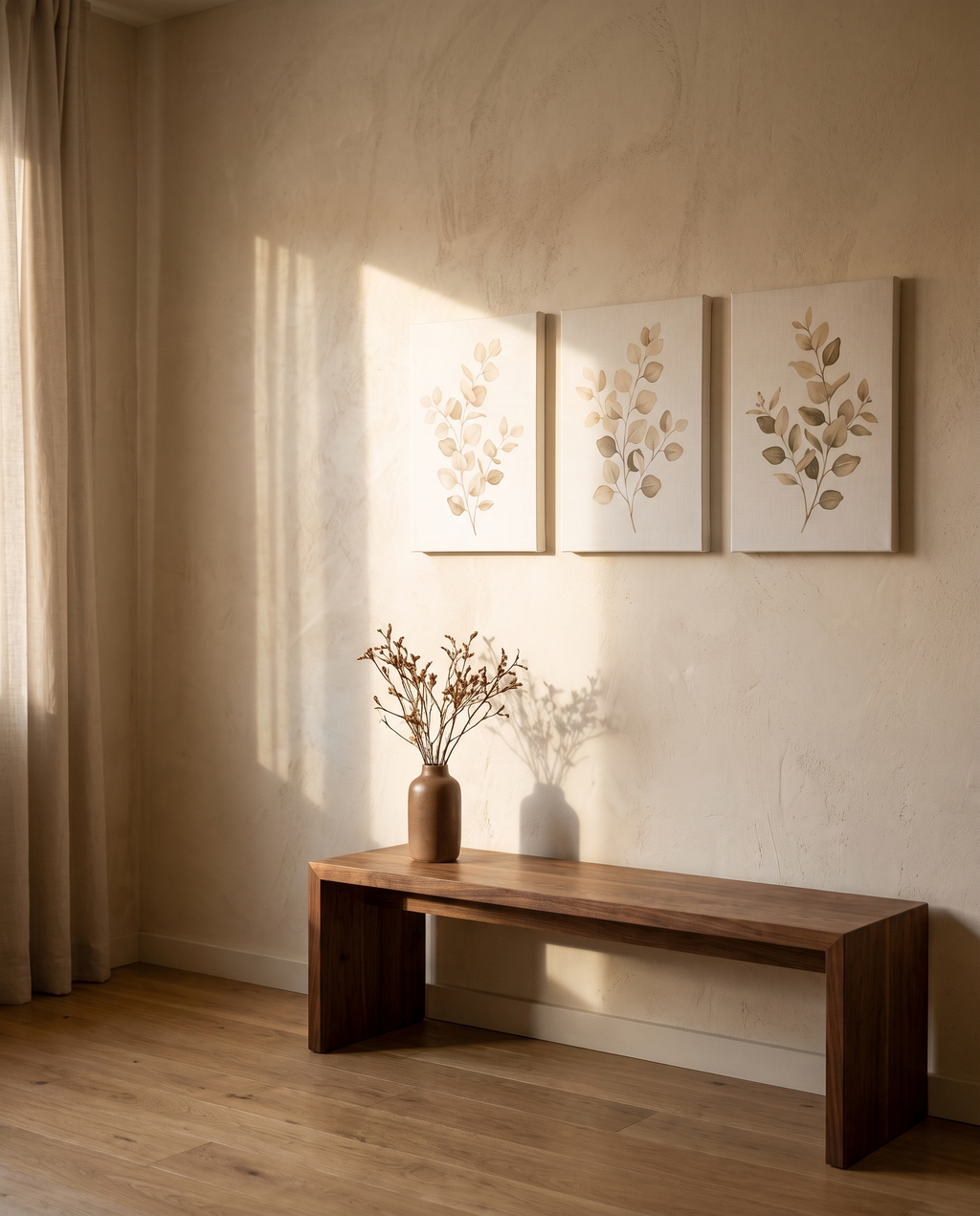 Botanical Eucalyptus Canvas Set of 3 – in the room