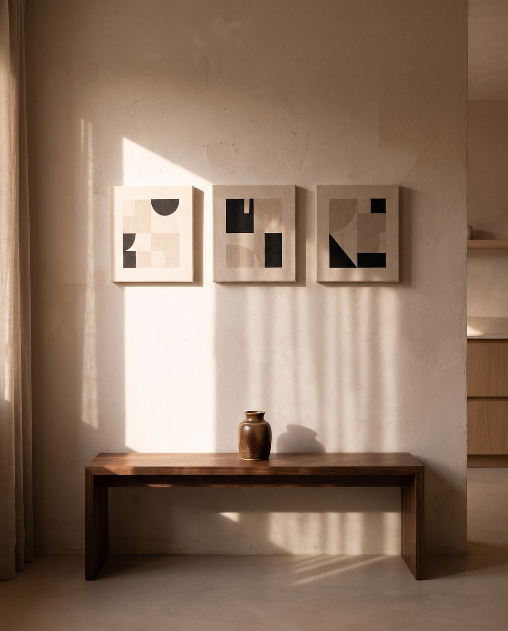 Boho Abstract Geometric Canvas Set of 3 – in the room