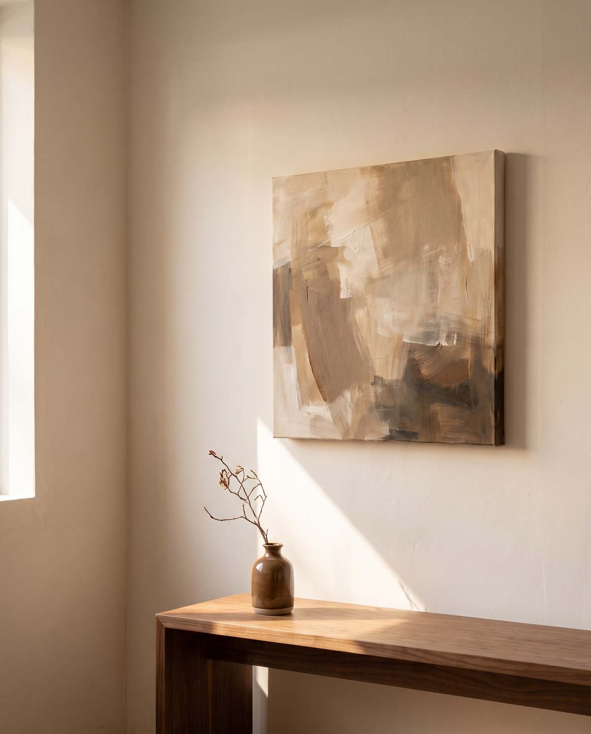 Large Beige Brown Abstract Canvas – in the room