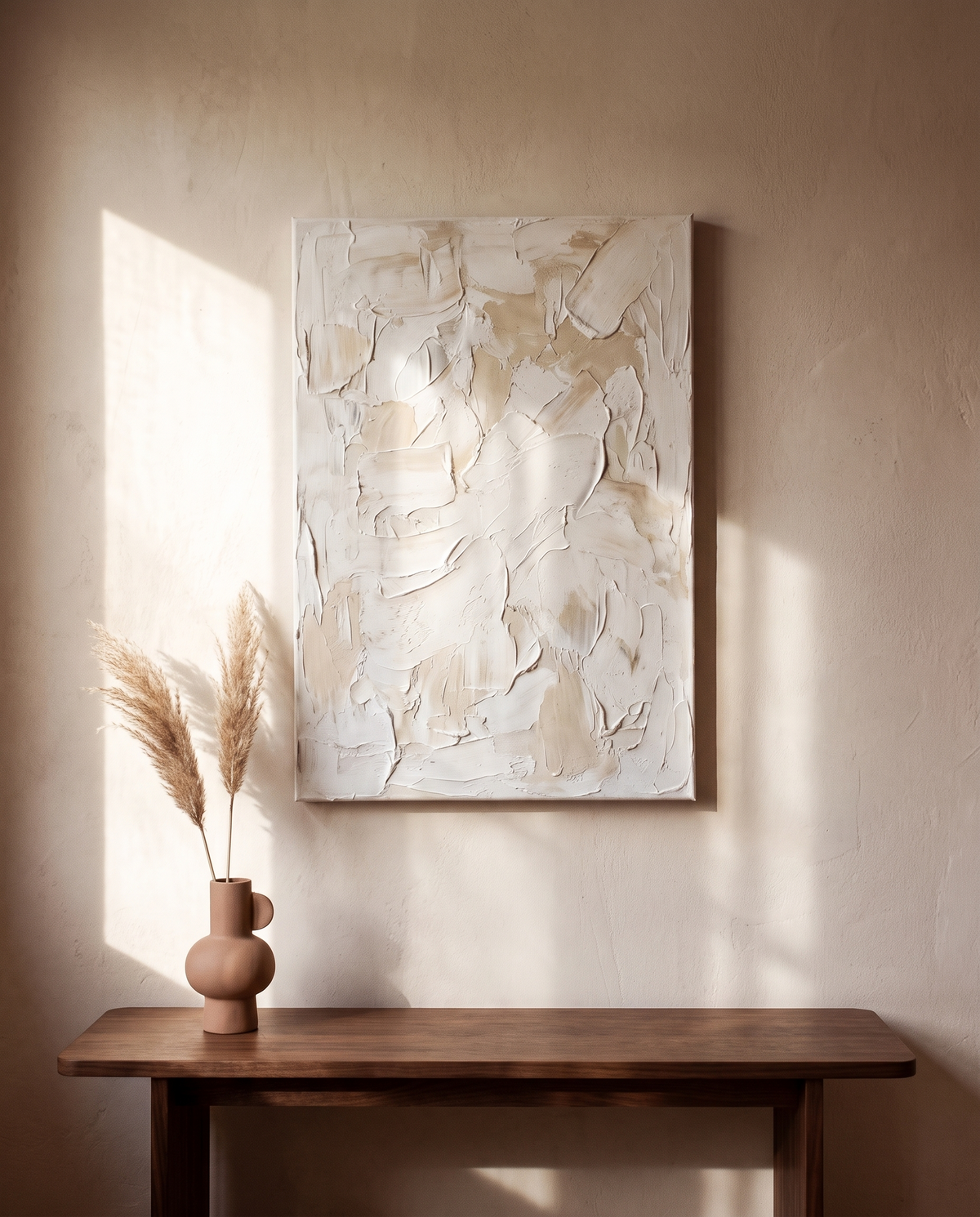 White Abstract Texture Acrylic Painting – in the room