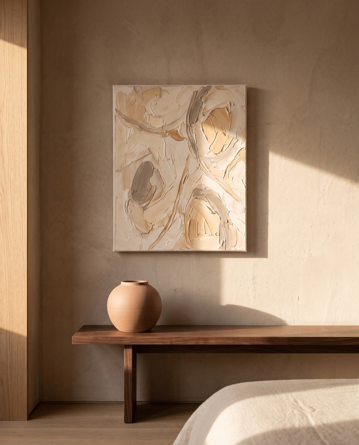 Neutral Abstract Oil Painting – in the room