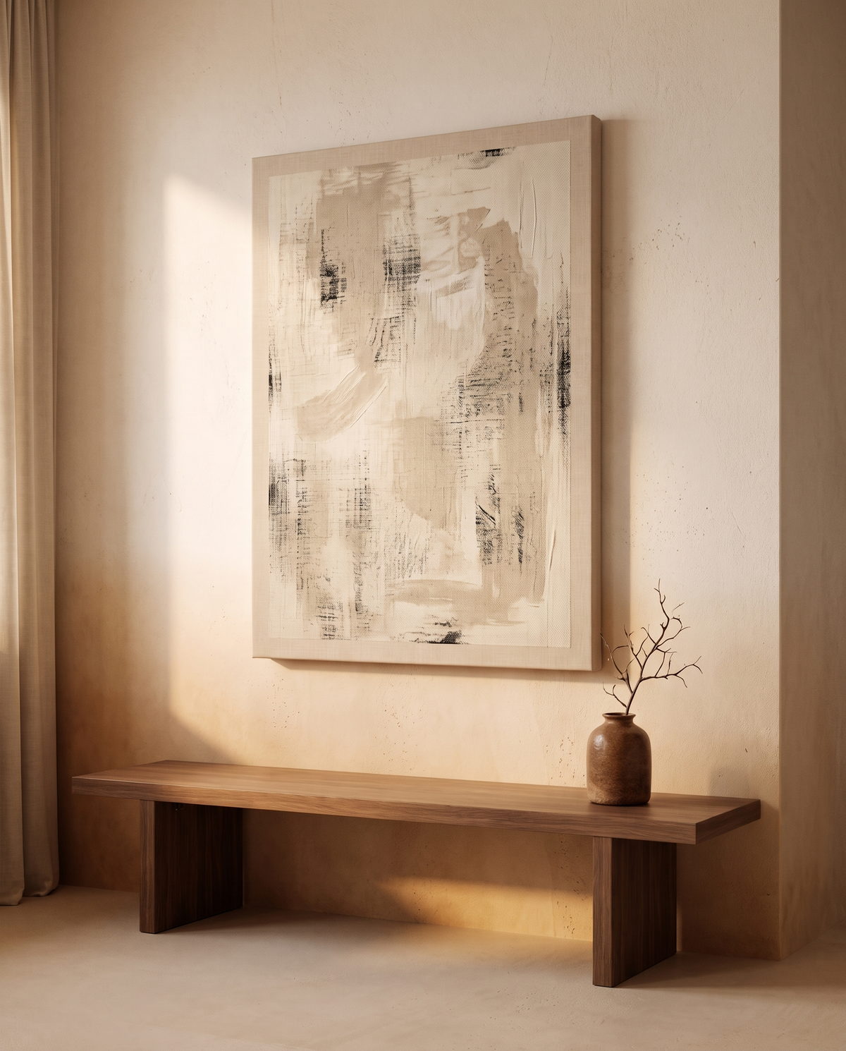 Large Beige Black Textured Canvas – in the room