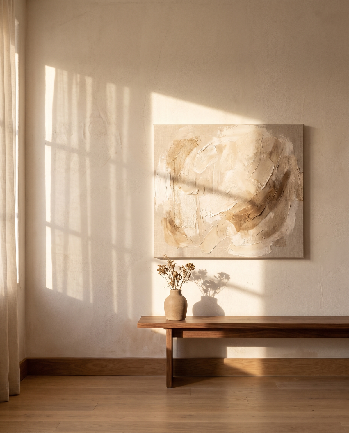 Large Beige Brown Abstract Painting – in the room