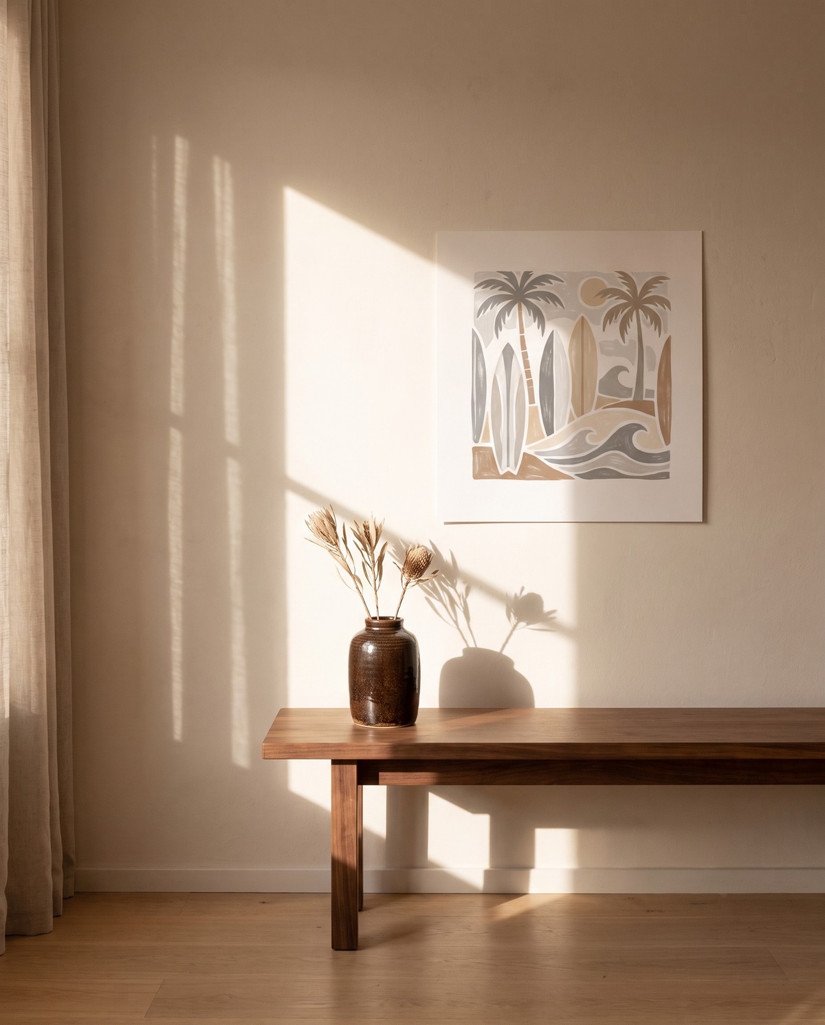 Boho Coastal Neutral Surf Poster – in the room