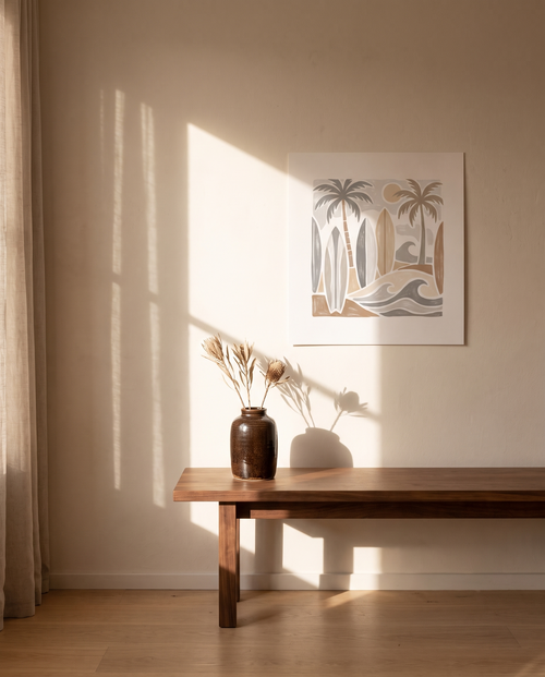 Boho Coastal Neutral Surf Poster – in the room
