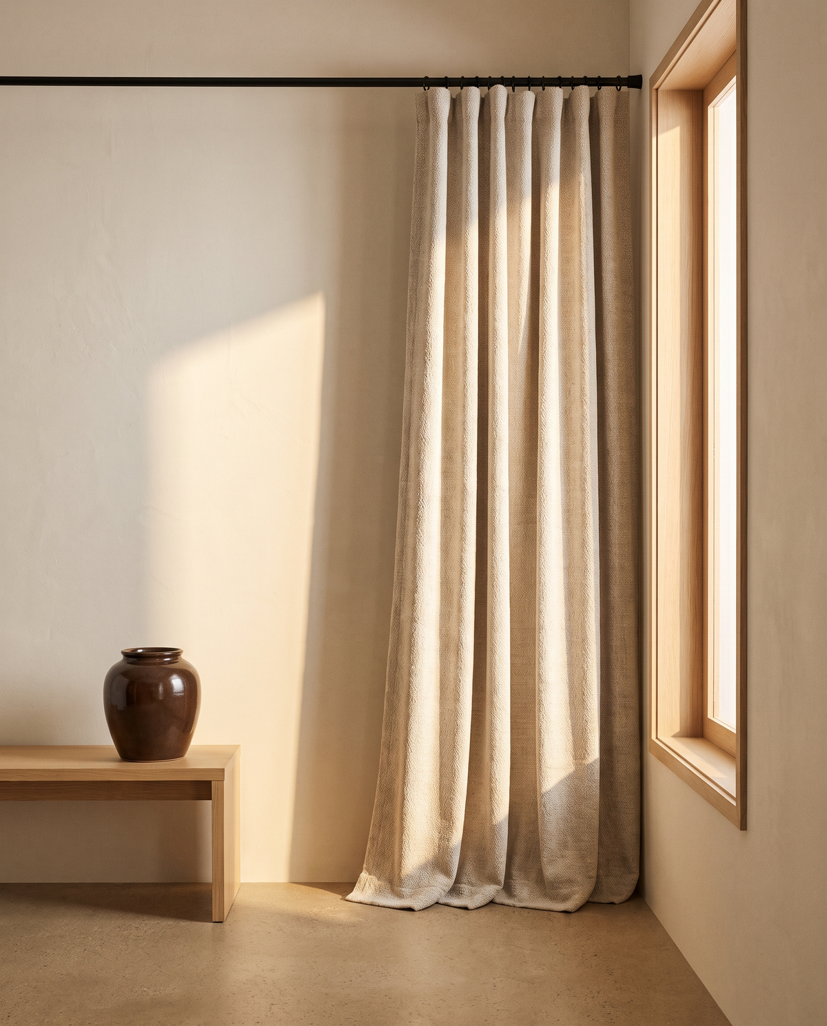 Oatmeal Jacquard Chenille Blackout Curtains – in the room
