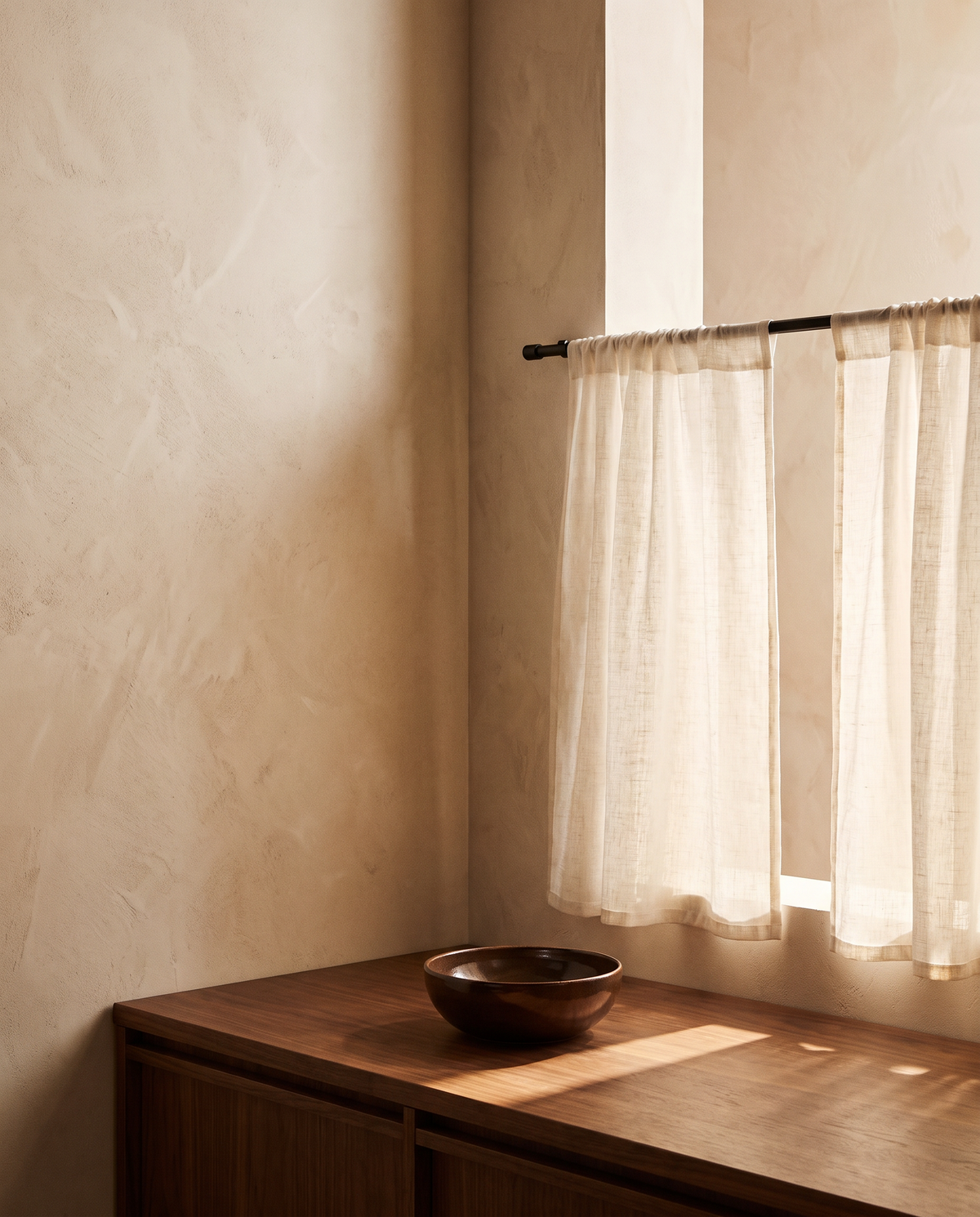 Sheer Linen Look Cafe Curtains Set of 2 – in the room