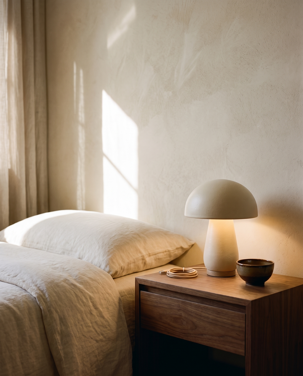 Cream Mushroom Table Lamp – in the room