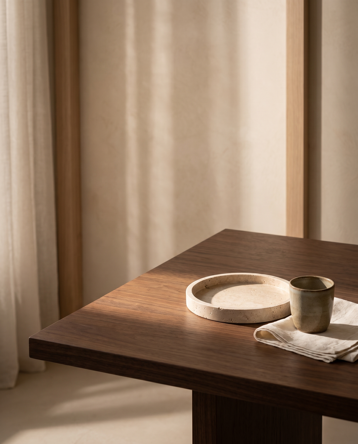 Round Travertine Tray – in the room
