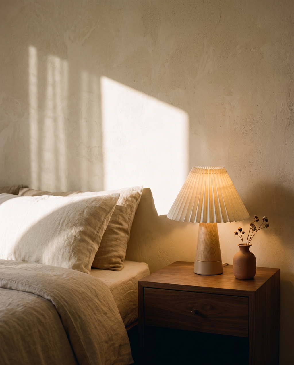 Cordless Pleated Fabric Table Lamp – in the room