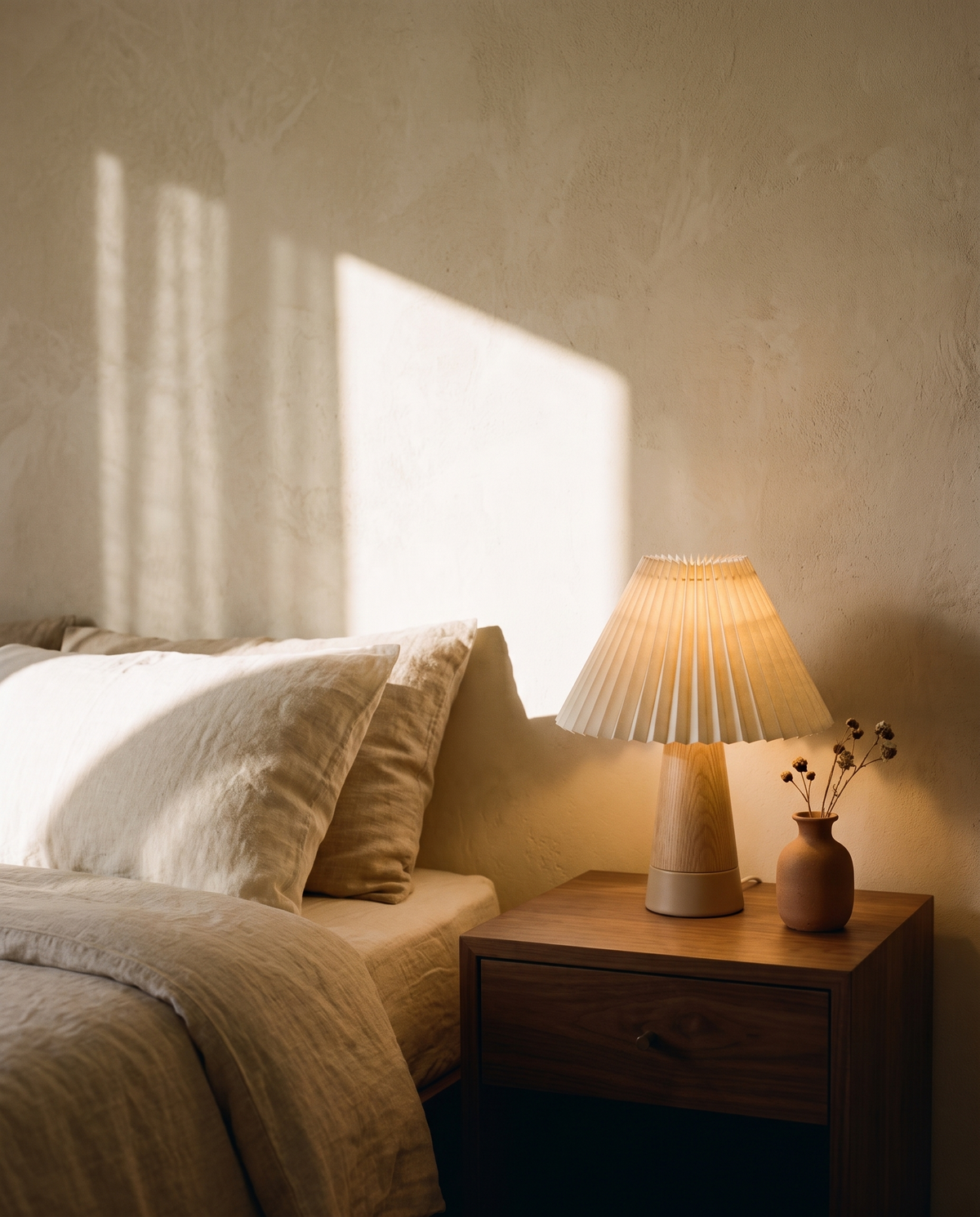 Cordless Pleated Fabric Table Lamp – in the room