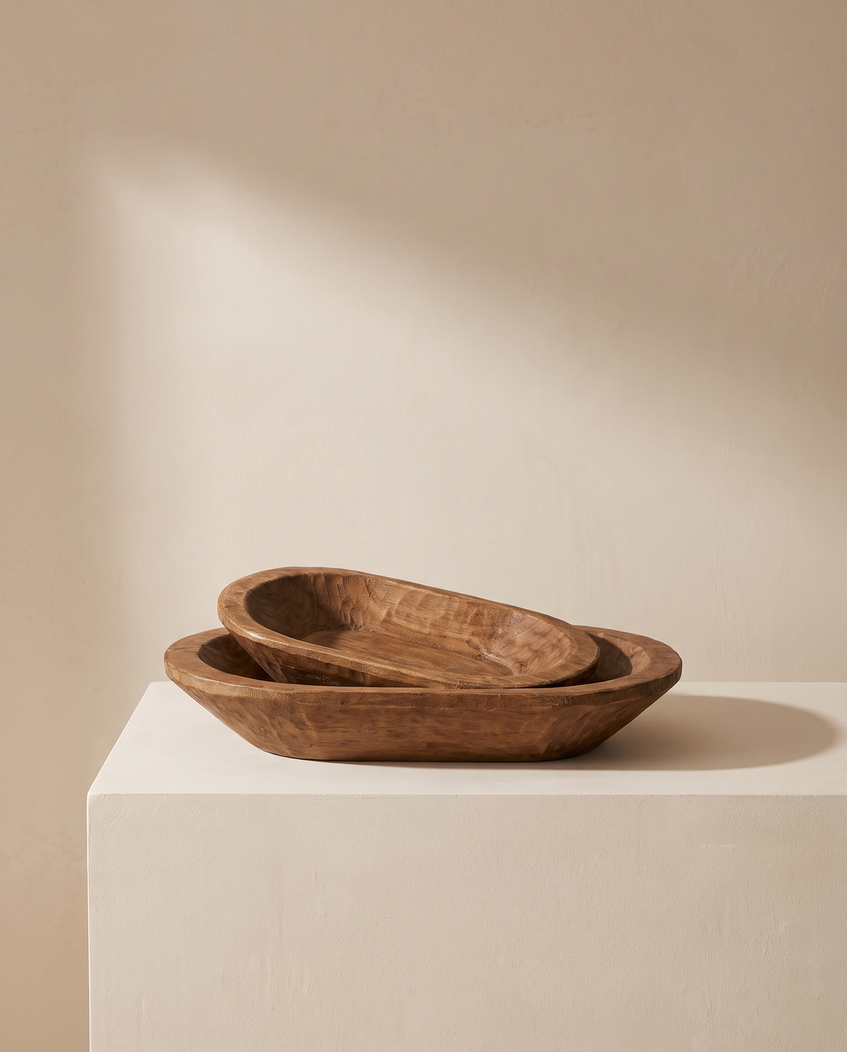 Paulownia wood dough bowl set of 2, nested